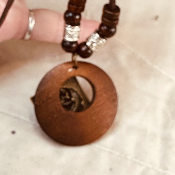 Wood Ring Pendant w/Rose Charm & Small Wood & Silver Tone Beads - Picture 8 of 10